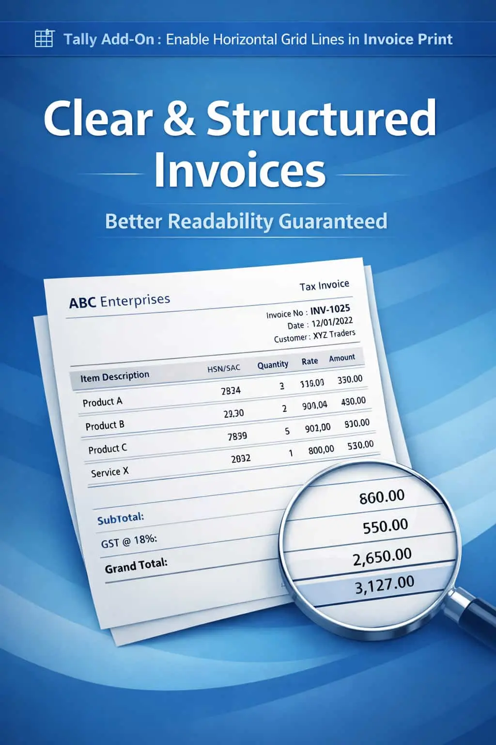Enable Horizontal Grid Lines in Invoice Print