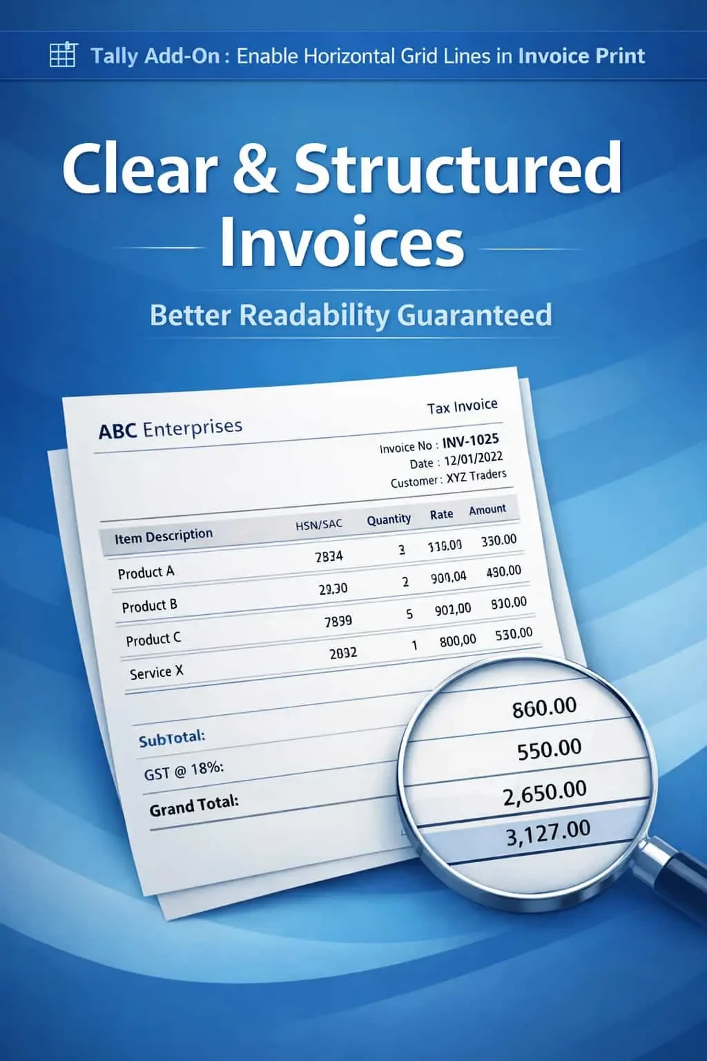Enable Horizontal Grid Lines in Invoice Print