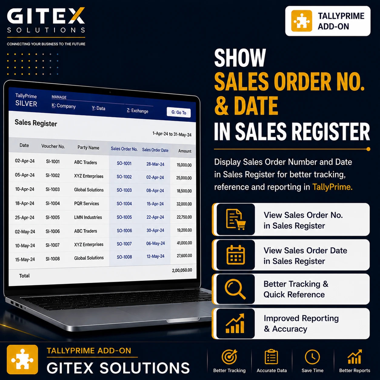Show Sales Order No. & Date in Sales Register