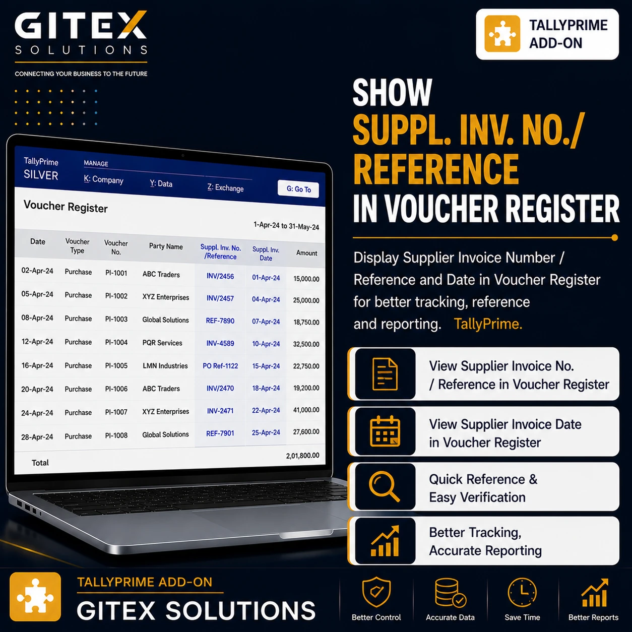 Show Suppl. Inv. No./Reference in Voucher Register